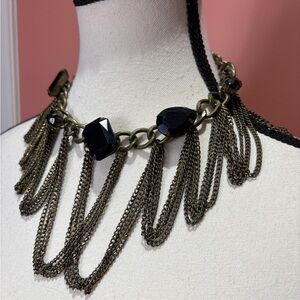 Vintage Black Crystal Fringe Statement Necklace